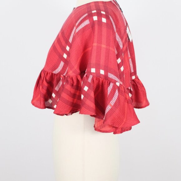 New Burberry Nova cape check poncho jacket wool silk red - Picture 9 of 11